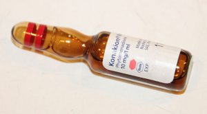 A sample oof phytomenadione for injection, 10 mg-ml by LHcheM in wikipedia GNU Free Documentation License,