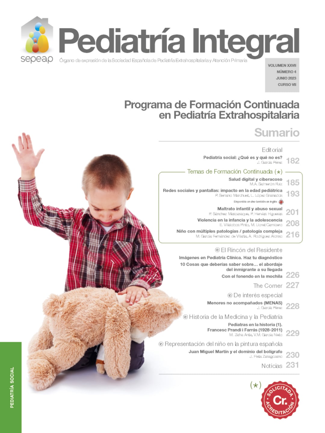 Número 4 de 2023 de Pediatría Integral dedicado a Pediatría Social